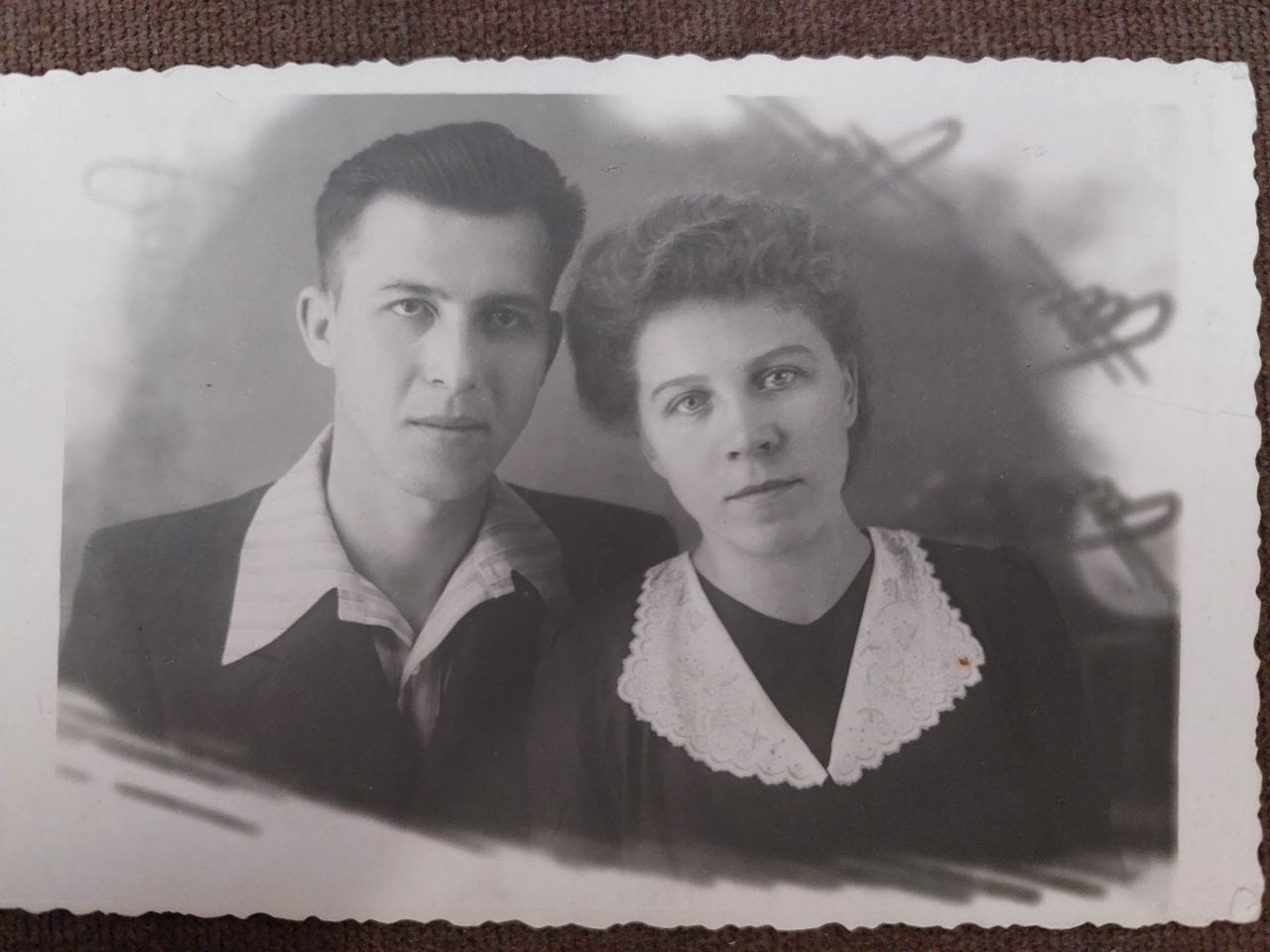 Wedding photograph of Pavel Stepanovich Kamyshanov and Ekaterina Konstantinovna Figurovskaya, 1951.
