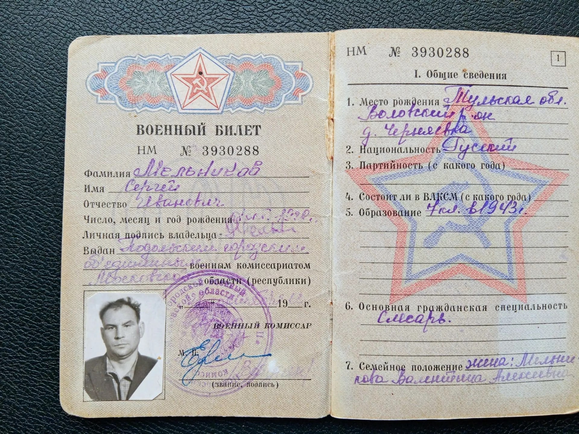 Military ID of Sergei Ivanovich Melnikov